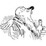 Vector graphics of side view of creature man holding bottle